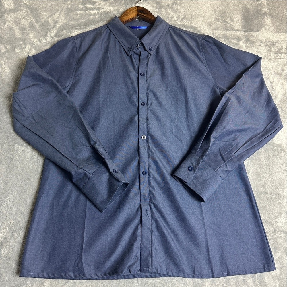 Mens Navy Blue Long Sleeve Hidden Zipper Button Down Shirt XL